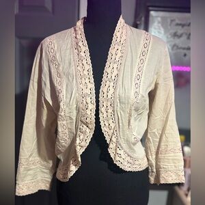 New Look Pale Blush Crochet-Trim Open Cardigan